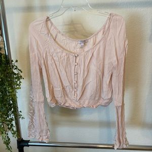 Lace long sleeve button down crop top